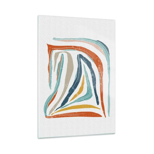 Obraz na szkle - Kolorowe pasma tworzące dynamiczną abstrakcję na białym tle - 50x70cm - Abstrakcja przyjaźnie uśmiechnięta - Nowoczesna dekoracja ścienna do salonu, kuchni i sypialni ARTTOR