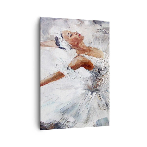 Obraz na płótnie - Baletnica w białej sukni podczas tańca - 70x100cm - Delikatna i lekka jak tiul - Nowoczesna dekoracja ścienna do salonu i sypialni ARTTOR