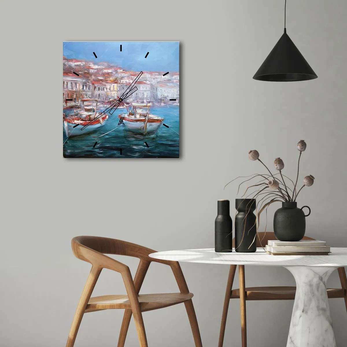 Zegar ścienny - Łodzie w malowniczej włoskiej zatoce - 30x30cm - Włoska zatoka - Nowoczesna dekoracja ścienna do salonu i sypialni ARTTOR