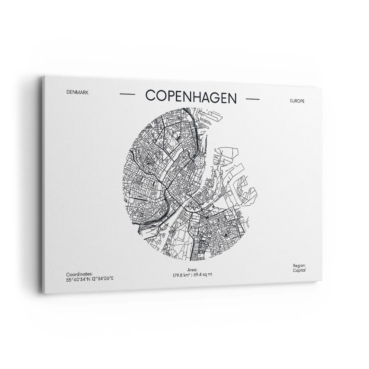 Obraz na płótnie - Mapa Kopenhagi w minimalistycznym, czarno-białym stylu - 120x80cm - Anatomia Kopenhagi - Nowoczesna dekoracja ścienna do salonu, kuchni i sypialni ARTTOR