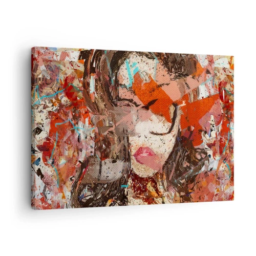 Obraz na płótnie - Abstrakcyjny portret kobiety w intensywnych barwach - 70x50cm - Naprawdę, jaka jesteś, nie wie nikt - Nowoczesna dekoracja ścienna do salonu i sypialni ARTTOR