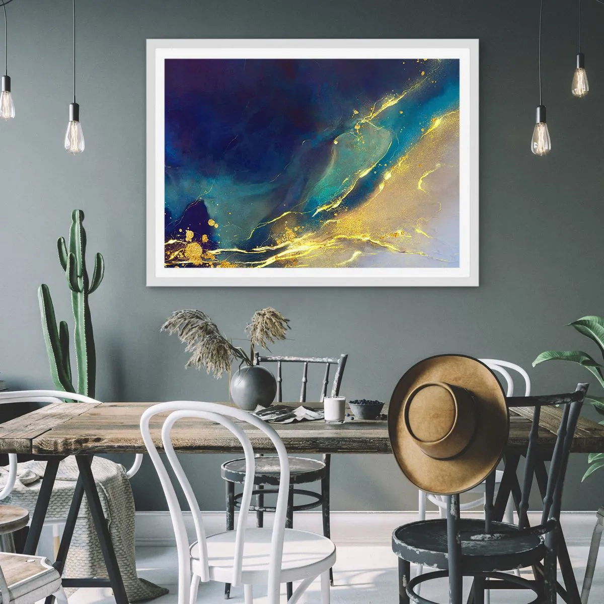 Plakat w białej ramie - Złote rozlewisko - 50x40 cm