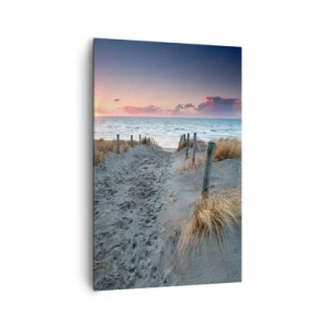 Obraz na płótnie - Ścieżka prowadząca na plażę o zachodzie słońca - 80x120cm - Rozlałeś tęczę blasków promienistą… - Nowoczesna dekoracja ścienna do salonu i sypialni ARTTOR