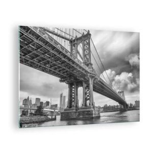 Obraz na szkle - Most wiszący w monochromatycznej scenerii - 70x50cm - Do serca miasta - Nowoczesna dekoracja ścienna do salonu i sypialni ARTTOR