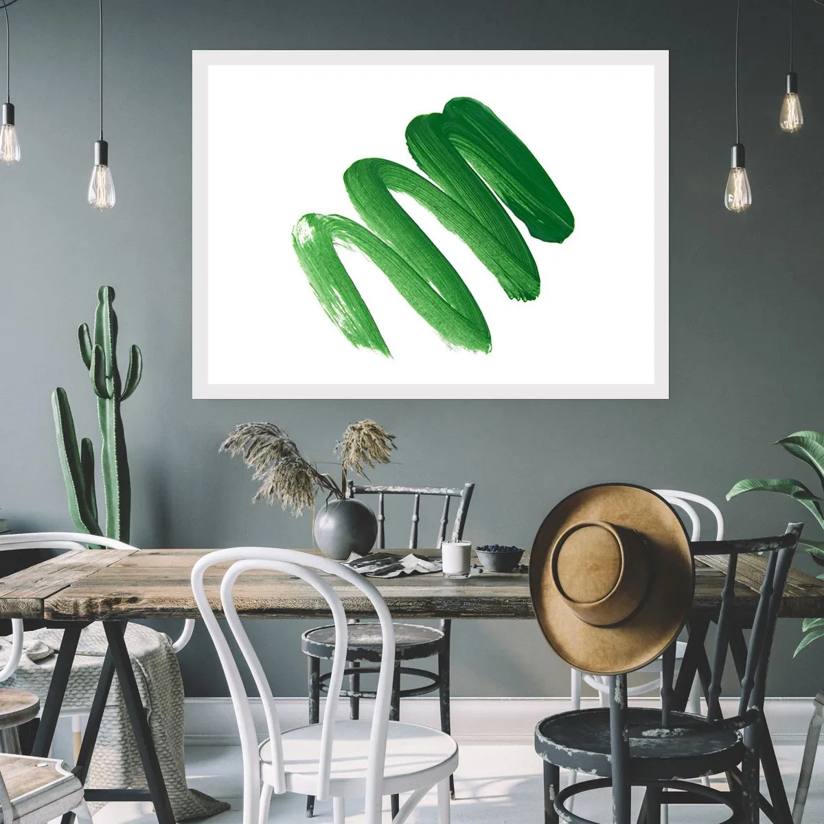 Plakat - Zielony abstrakcyjny pociągnięcie pędzla na białym tle - 100x70cm - Zielony żart - Nowoczesna dekoracja ścienna do salonu i sypialni ARTTOR