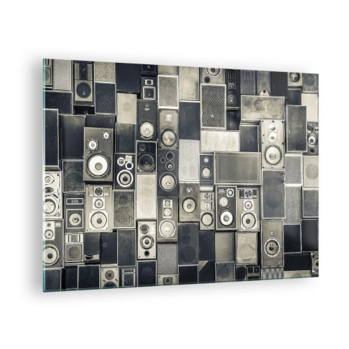 Obraz na szkle - Kompozycja retro głośników w odcieniach szarości - 70x50cm - I wszystko gra - Nowoczesna dekoracja ścienna do salonu i sypialni ARTTOR