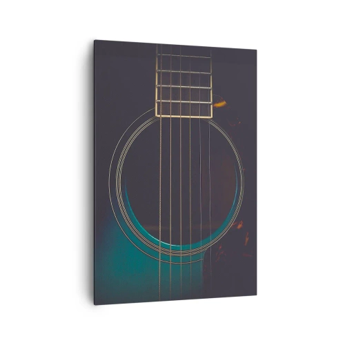 Obraz na płótnie - Akustyczna gitara w ciemnym, eleganckim świetle - 70x100cm - Chwila zanim zabrzmi - Nowoczesna dekoracja ścienna do salonu i sypialni ARTTOR
