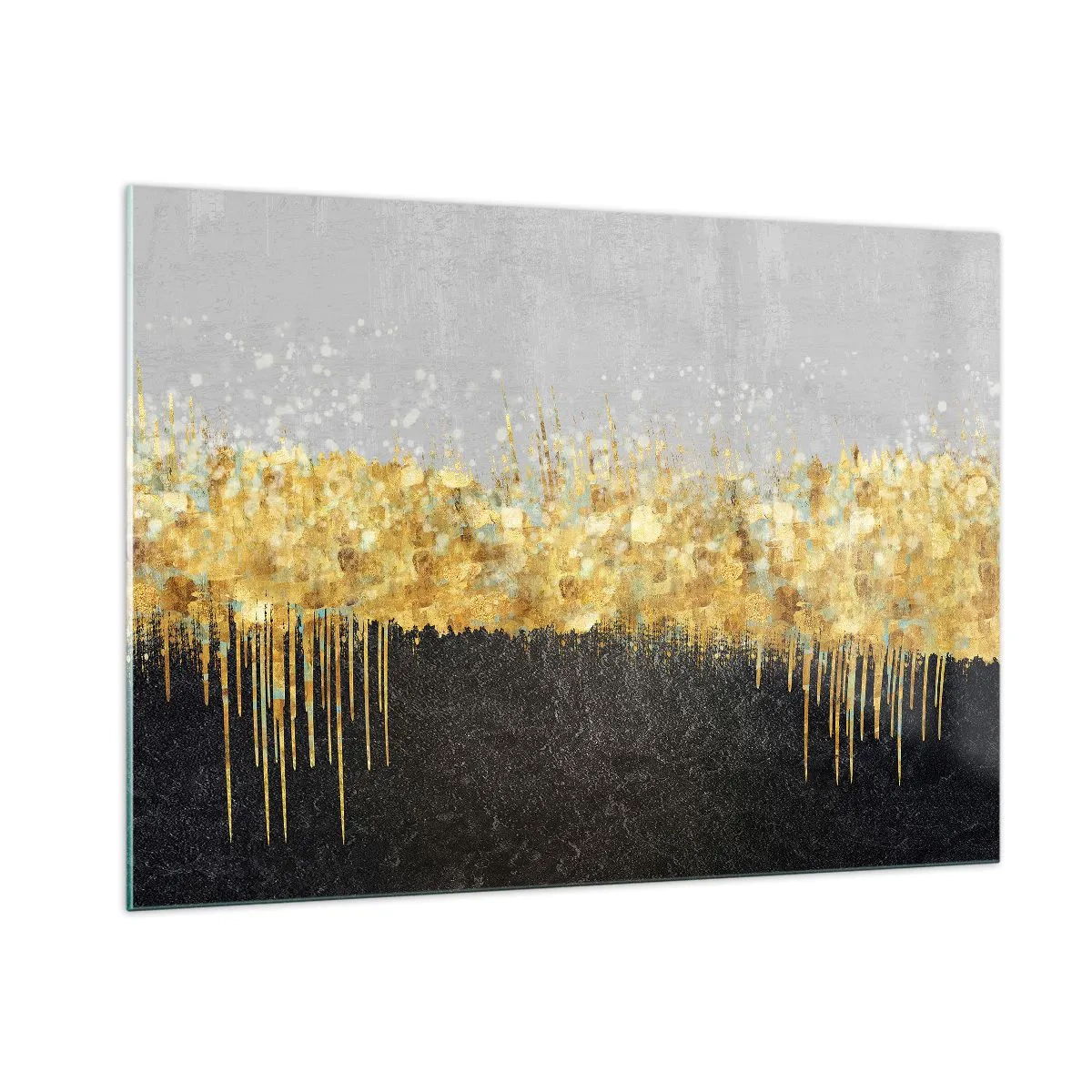 Obraz na szkle - Złota abstrakcja z kontrastem czerni i szarości - 100x70cm - W głąb i ku górze - Nowoczesna dekoracja ścienna do salonu, kuchni i sypialni ARTTOR
