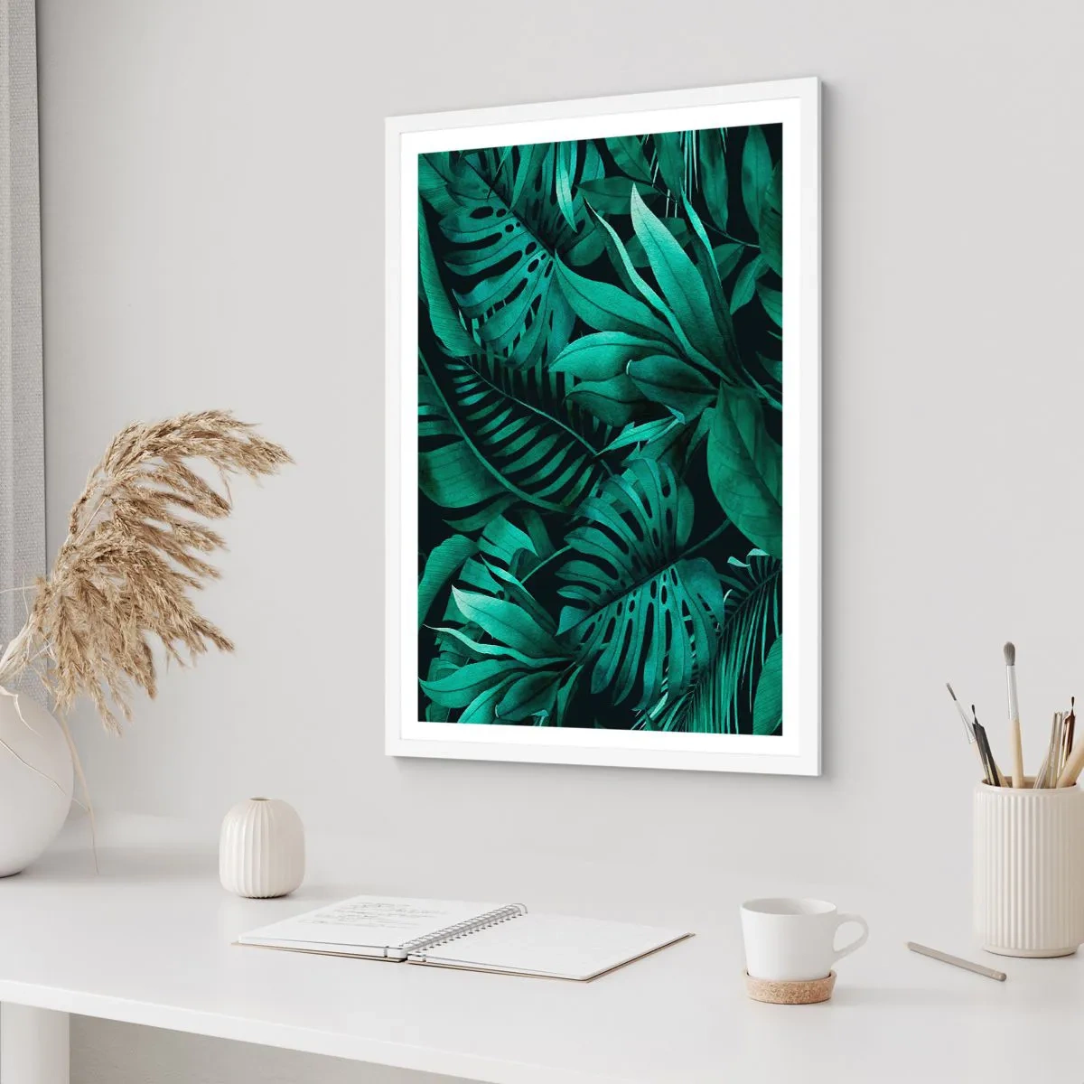 Plakat w białej ramie - Głębia tropikalnej zieleni - 50x70 cm