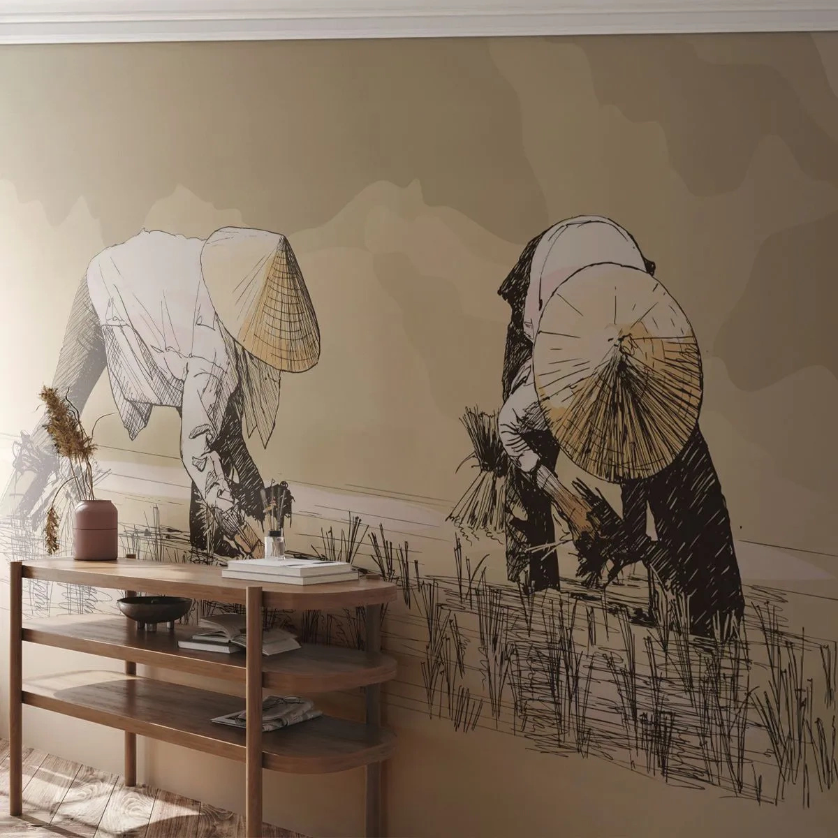 Fototapeta Premium Canvas - Udanych zbiorów - Azja, Plantacja Ryżu, Pole Ryżowe - 500x350 cm