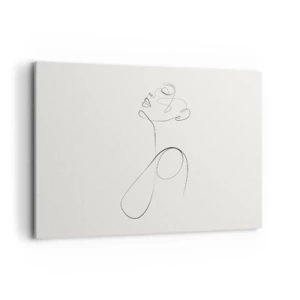 Obraz na płótnie - Minimalistyczny szkic twarzy w stylu line art na białym tle - 100x70cm - Zapętlona w marzeniach - Nowoczesna dekoracja ścienna do salonu, kuchni i sypialni ARTTOR