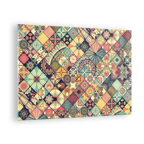 Obraz na szkle - Kolorowy wzór inspirowany marokańskimi płytkami z geometrycznymi motywami - 70x50cm - Marokańskie klimaty - Nowoczesna dekoracja ścienna do salonu i sypialni ARTTOR