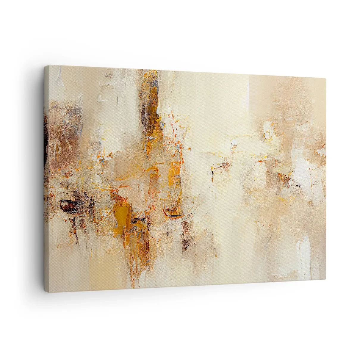 Obraz na płótnie - Abstrakcyjna kompozycja w ciepłych odcieniach żółci i brązu - 70x50cm - Dusza bursztynu - Nowoczesna dekoracja ścienna do salonu i sypialni ARTTOR