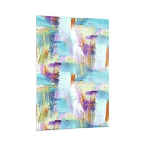 Obraz na szkle - Kolorowa abstrakcja z pociągnięciami pędzla w pastelowych i żywych barwach - 50x70cm - Pogodny mazaniec-przekładaniec - Nowoczesna dekoracja ścienna do salonu, kuchni i sypialni ARTTOR