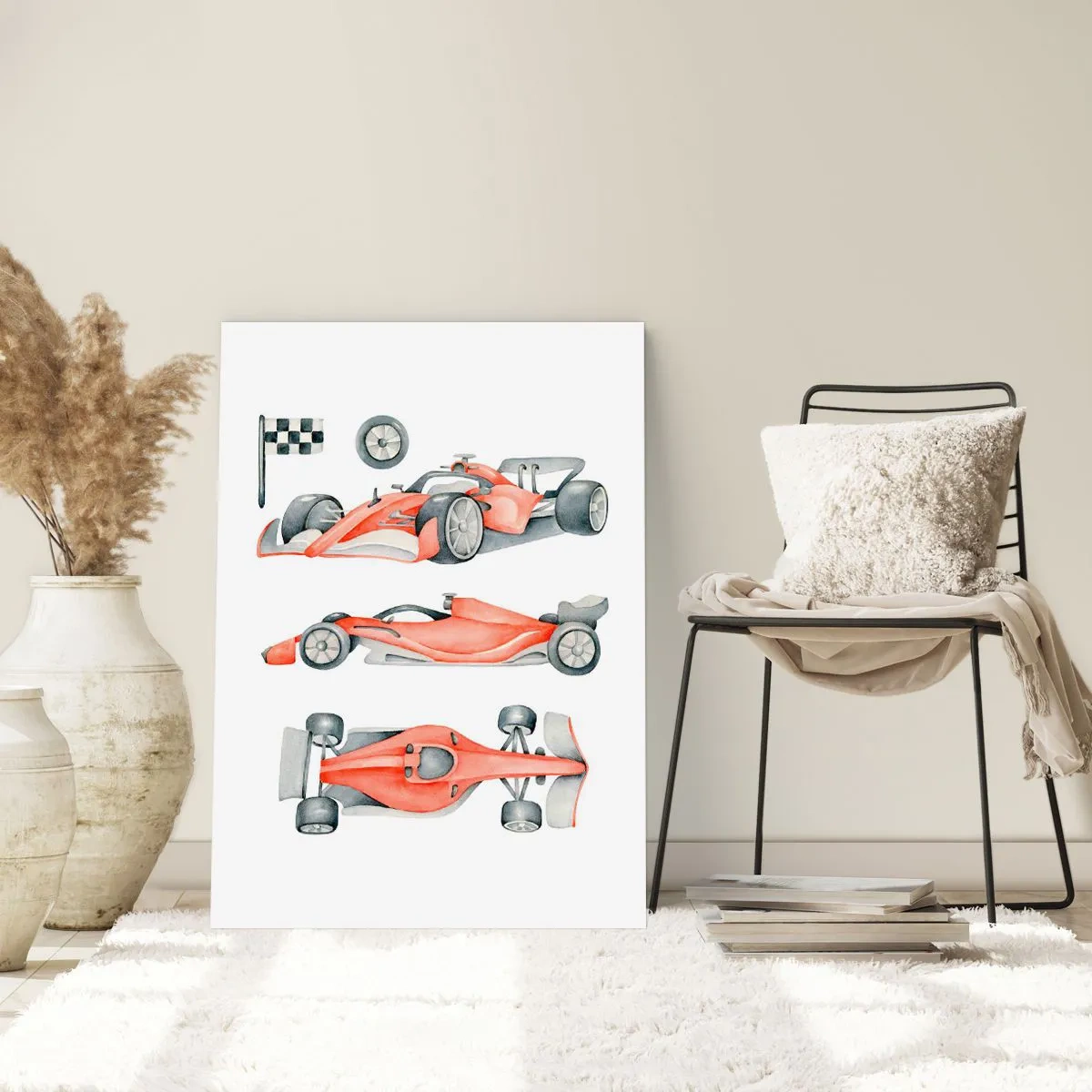 Plakat - Ilustracja bolidu wyścigowego w akwareli - 50x70cm - Doścignąć marzenie - Nowoczesna dekoracja ścienna do salonu, kuchni i sypialni ARTTOR