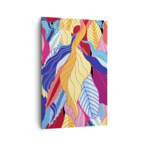 Obraz na płótnie - Barwne liście w żywych kolorach tworzące dynamiczną kompozycję - 80x120cm - Kolorowy bałagan - Nowoczesna dekoracja ścienna do salonu i sypialni ARTTOR