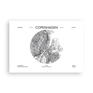 Plakat - Mapa Kopenhagi w minimalistycznym, czarno-białym stylu - 100x70cm - Anatomia Kopenhagi - Nowoczesna dekoracja ścienna do salonu i sypialni ARTTOR