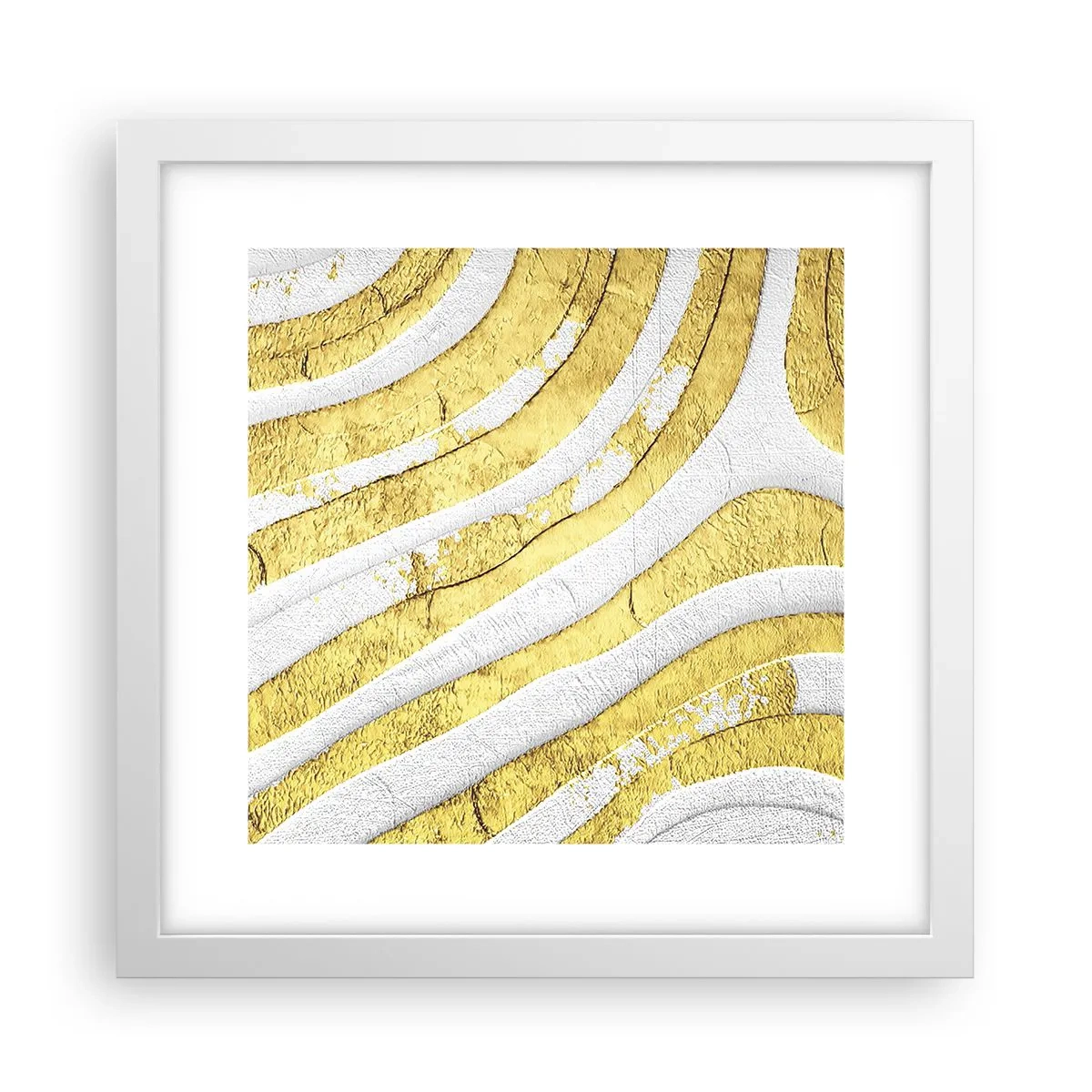 Plakat w białej ramie - Kompozycja w bieli i złocie - 30x30 cm