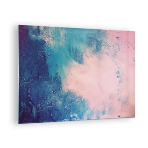 Obraz na szkle - Abstrakcyjne połączenie błękitu i pudrowego różu z fakturą - 70x50cm - Błękitne objęcia - Nowoczesna dekoracja ścienna do salonu i sypialni ARTTOR