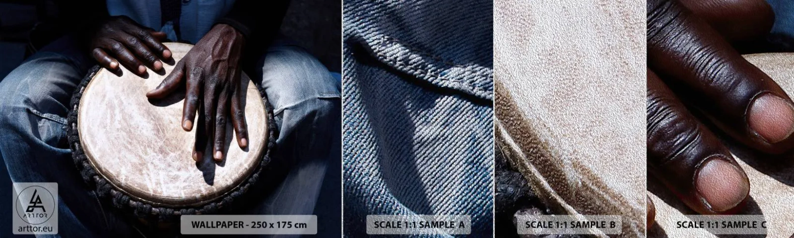 Fototapeta Próbka Premium Sand - Żyj w swoim rytmie - Bęben, Muzyka, Afryka - 100x30 cm