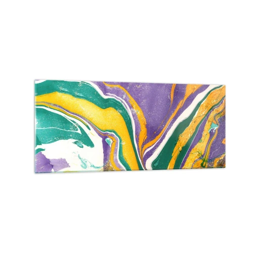Obraz na szkle - Abstrakcyjny wzór marmurkowy w żywych barwach - 120x50cm - Fale barw - Nowoczesna dekoracja ścienna do salonu i sypialni ARTTOR
