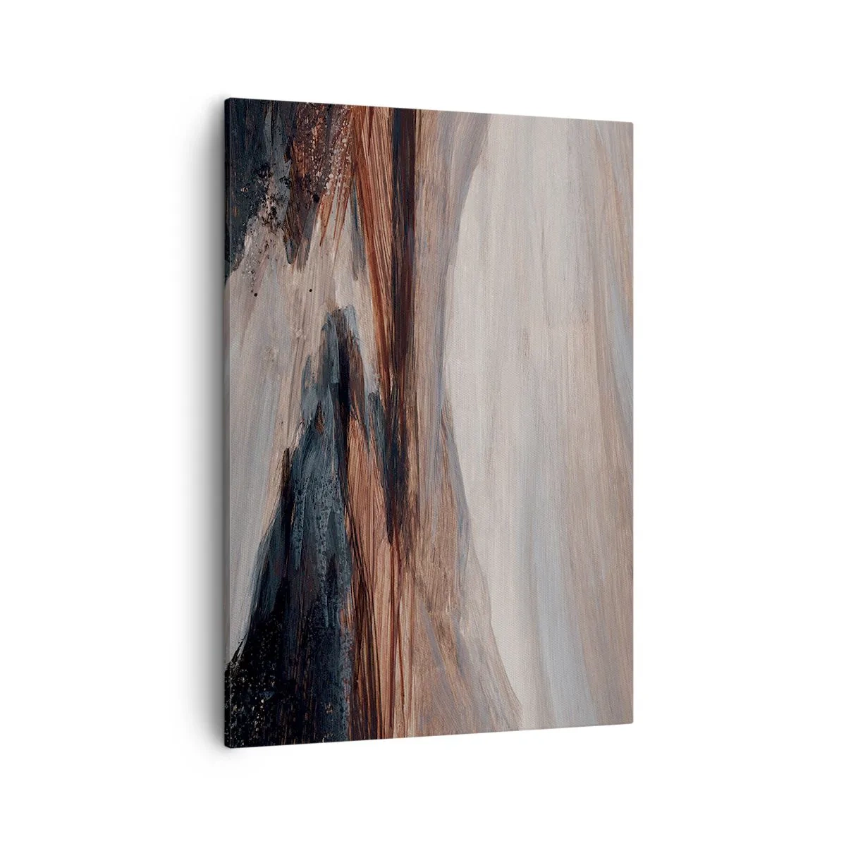 Obraz na płótnie - Abstrakcyjna kompozycja w odcieniach brązu, beżu i czerni z dynamicznymi pociągnięciami pędzla - 50x70cm - Spokojna dolina - Nowoczesna dekoracja ścienna do salonu, kuchni i sypialni ARTTOR