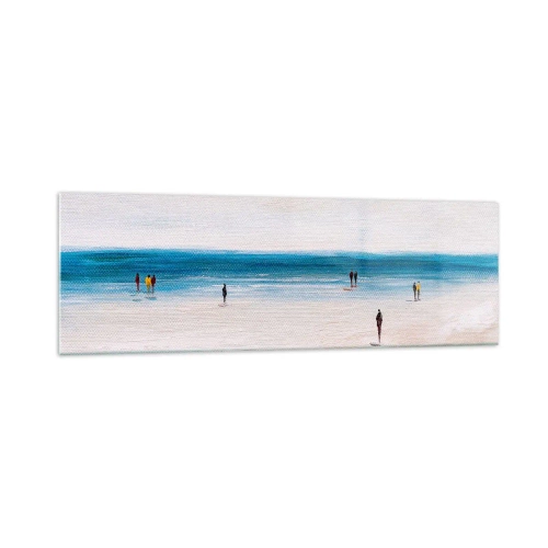 Obraz na szkle - Plaża z ludźmi na tle spokojnego morza - 160x50cm - Naturalna potrzeba - Nowoczesna dekoracja ścienna do salonu i sypialni ARTTOR