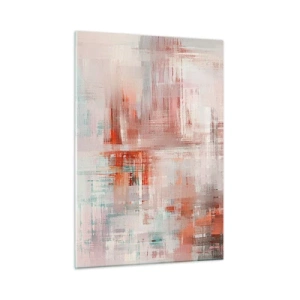 Obraz na szkle - Abstrakcyjna kompozycja w odcieniach czerwieni i beżu - 50x70cm - Zamglone. Ale różowe - Nowoczesna dekoracja ścienna do salonu, kuchni i sypialni ARTTOR