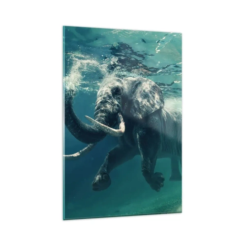 Obraz na szkle - Słoń pływający pod wodą w turkusowej głębinie - 80x120cm - Wszyscy lubią pływać - Nowoczesna dekoracja ścienna do salonu i sypialni ARTTOR