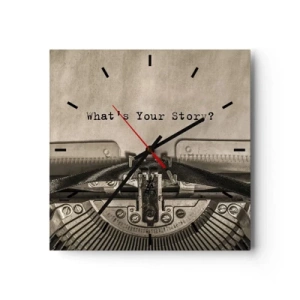 Zegar ścienny - Maszyna do pisania z napisem What’s Your Story? - 30x30cm - Opowiedz mi - Nowoczesna dekoracja ścienna do salonu i sypialni ARTTOR