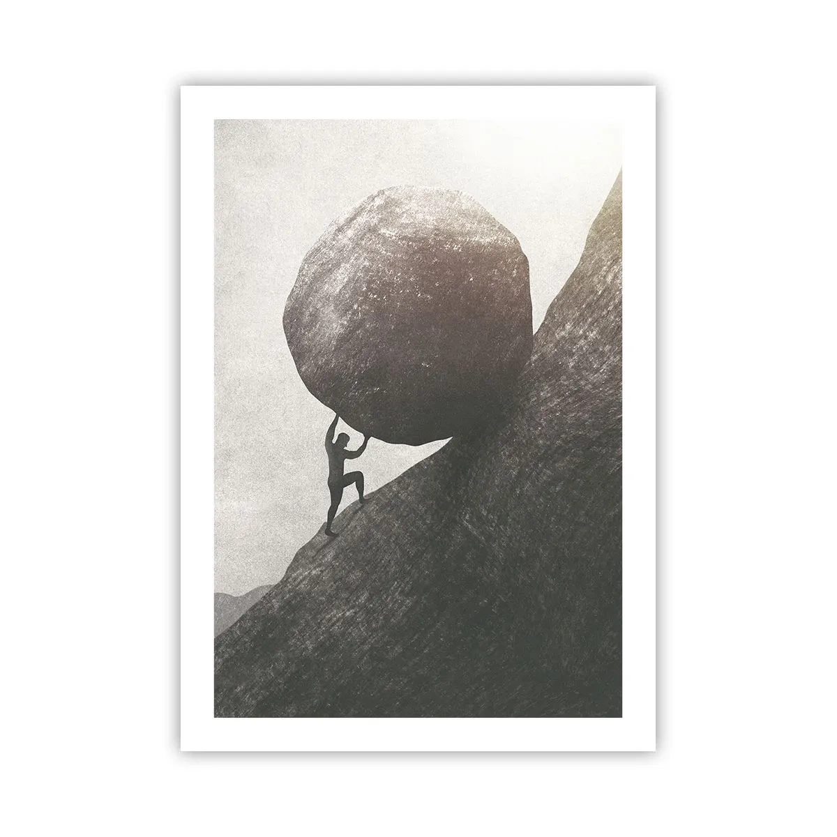 Plakat - Symboliczna postać dźwigająca głaz pod górę - 50x70cm - Wierzę wbrew nadziei - Nowoczesna dekoracja ścienna do salonu, kuchni i sypialni ARTTOR