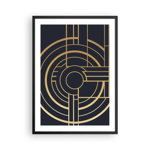 Plakat w czarnej ramie - Geometryczny wzór w stylu art deco z złotymi elementami na ciemnym tle - 50x70cm - Obroty rzeczy - Nowoczesna dekoracja ścienna do salonu i sypialni ARTTOR