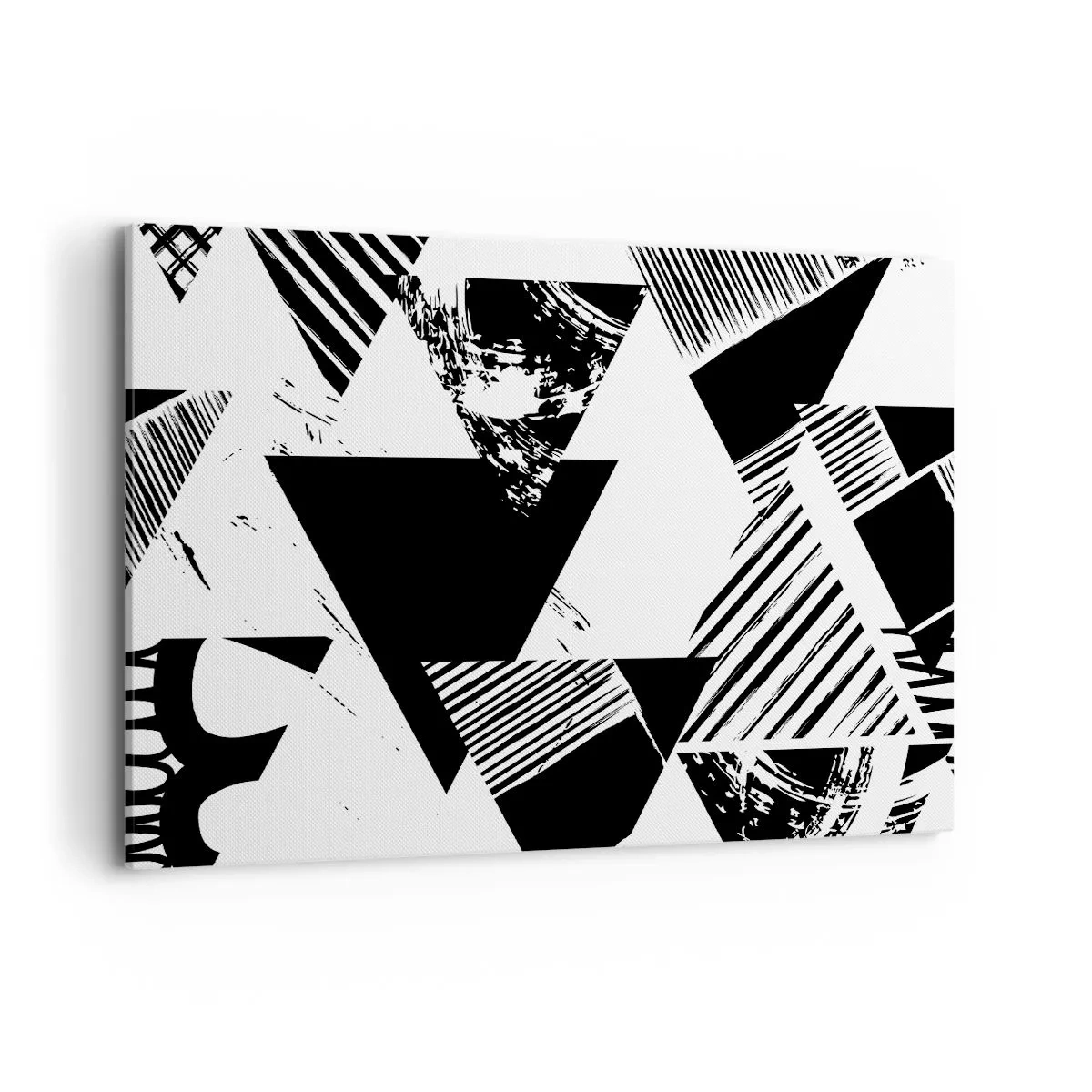 Obraz na płótnie - Geometryczne wzory w czarno-białej minimalistycznej formie - 120x80cm - Deszcz trójkątów - Nowoczesna dekoracja ścienna do salonu, kuchni i sypialni ARTTOR