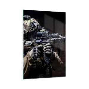 Obraz na szkle - Żołnierz w pełnym ekwipunku z karabinem - 70x100cm - Zabójczo skuteczny - Nowoczesna dekoracja ścienna do salonu i sypialni ARTTOR