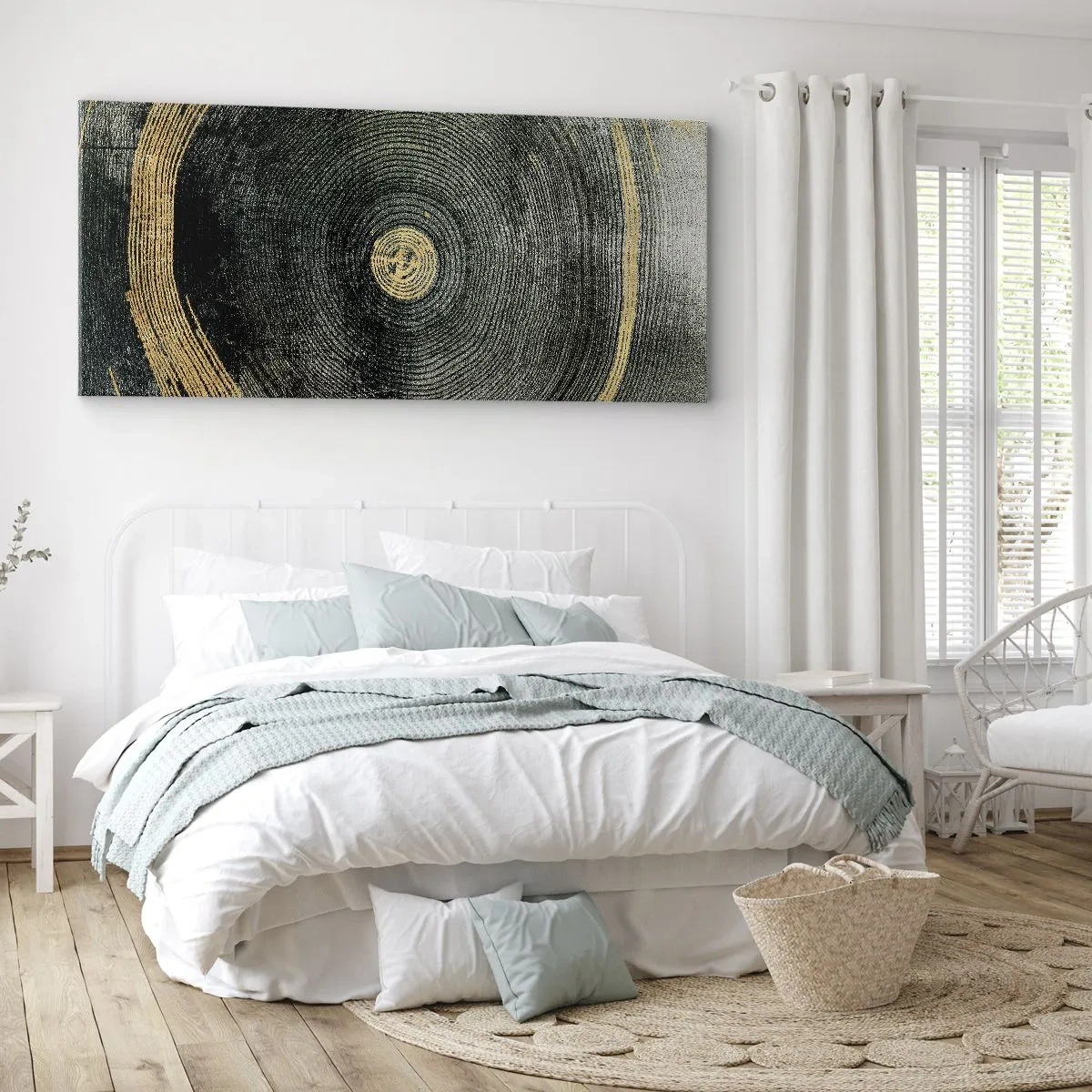 Obraz na płótnie - Koncentryczne kręgi z akcentami złota - 160x50cm - Zmiana i trwanie - Nowoczesna dekoracja ścienna do salonu i sypialni ARTTOR
