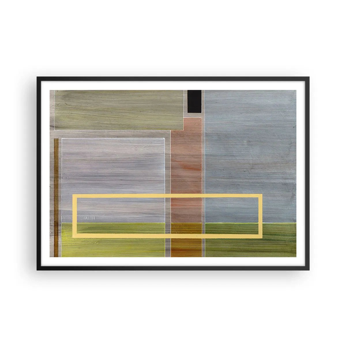 Plakat w czarnej ramie - Geometryczna kompozycja w pastelowych barwach z prostokątami - 100x70cm - Prosto i spokojnie - Nowoczesna dekoracja ścienna do salonu i sypialni ARTTOR