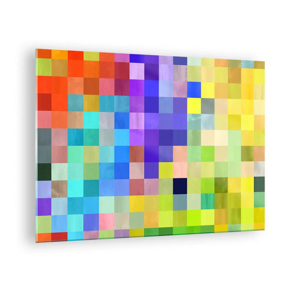 Obraz na szkle - Kolorowe geometryczne bloki w jasnych i żywych odcieniach - 70x50cm - Każdy inny, wszystkie równe - Nowoczesna dekoracja ścienna do salonu i sypialni ARTTOR