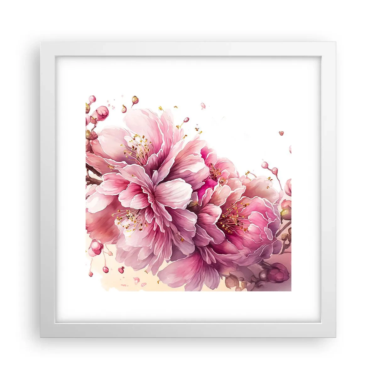 Plakat w białej ramie - Kwiat kwitnącej wiśni - 30x30 cm