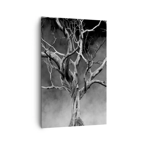 Obraz na płótnie - Suche drzewo w czerni i bieli na tle mgły - 80x120cm - Pierwotne i święte - Nowoczesna dekoracja ścienna do salonu i sypialni ARTTOR
