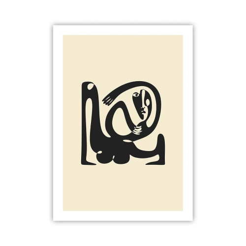 Plakat - Abstrakcyjna postać na beżowym tle w czarnej linii - 50x70cm - Prawie Picasso - Nowoczesna dekoracja ścienna do salonu, kuchni i sypialni ARTTOR
