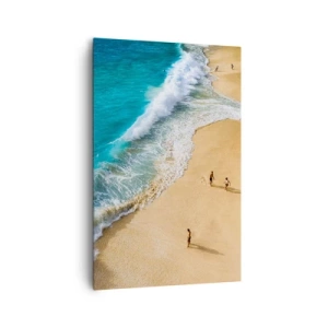 Obraz na płótnie - Plaża z turkusową wodą i spacerującymi ludźmi - 80x120cm - A potem słońce, plaża… - Nowoczesna dekoracja ścienna do salonu i sypialni ARTTOR