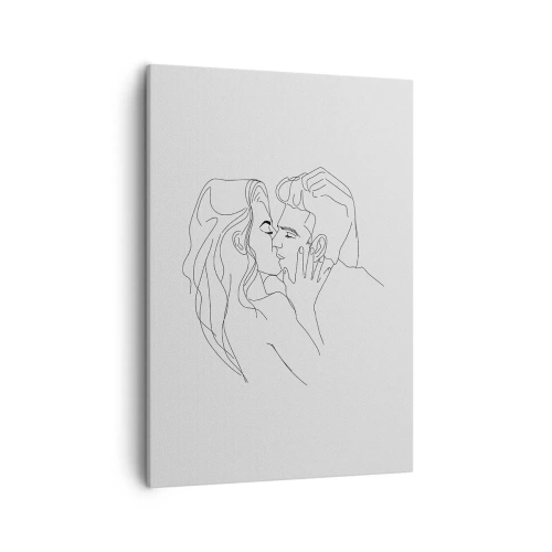 Obraz na płótnie - Minimalistyczny szkic pary zakochanych w uścisku - 50x70cm - Tą samą kreską - Nowoczesna dekoracja ścienna do salonu, kuchni i sypialni ARTTOR