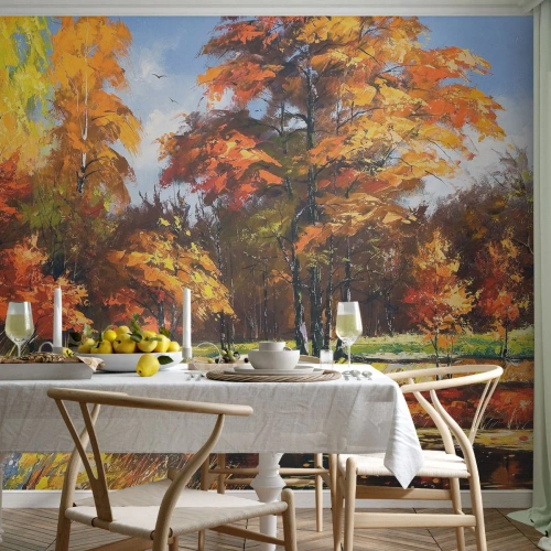 Fototapeta Premium Canvas - Pejzaż w złocie i brązie - Krajobraz, Las, Impresjonizm - 450x315 cm
