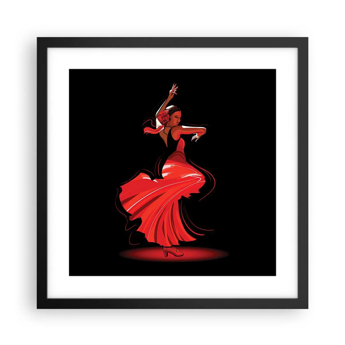 Plakat w czarnej ramie - Ognisty duch flamenco - 40x40 cm