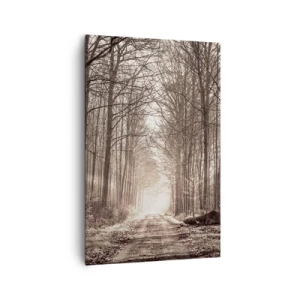 Obraz na płótnie - Leśna ścieżka wśród drzew w odcieniach sepii - 80x120cm - Leśna katedra - Nowoczesna dekoracja ścienna do salonu i sypialni ARTTOR