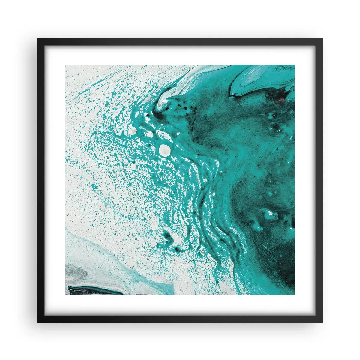 Plakat w czarnej ramie - Rozpłynąć się w bieli i turkusie - 50x50 cm