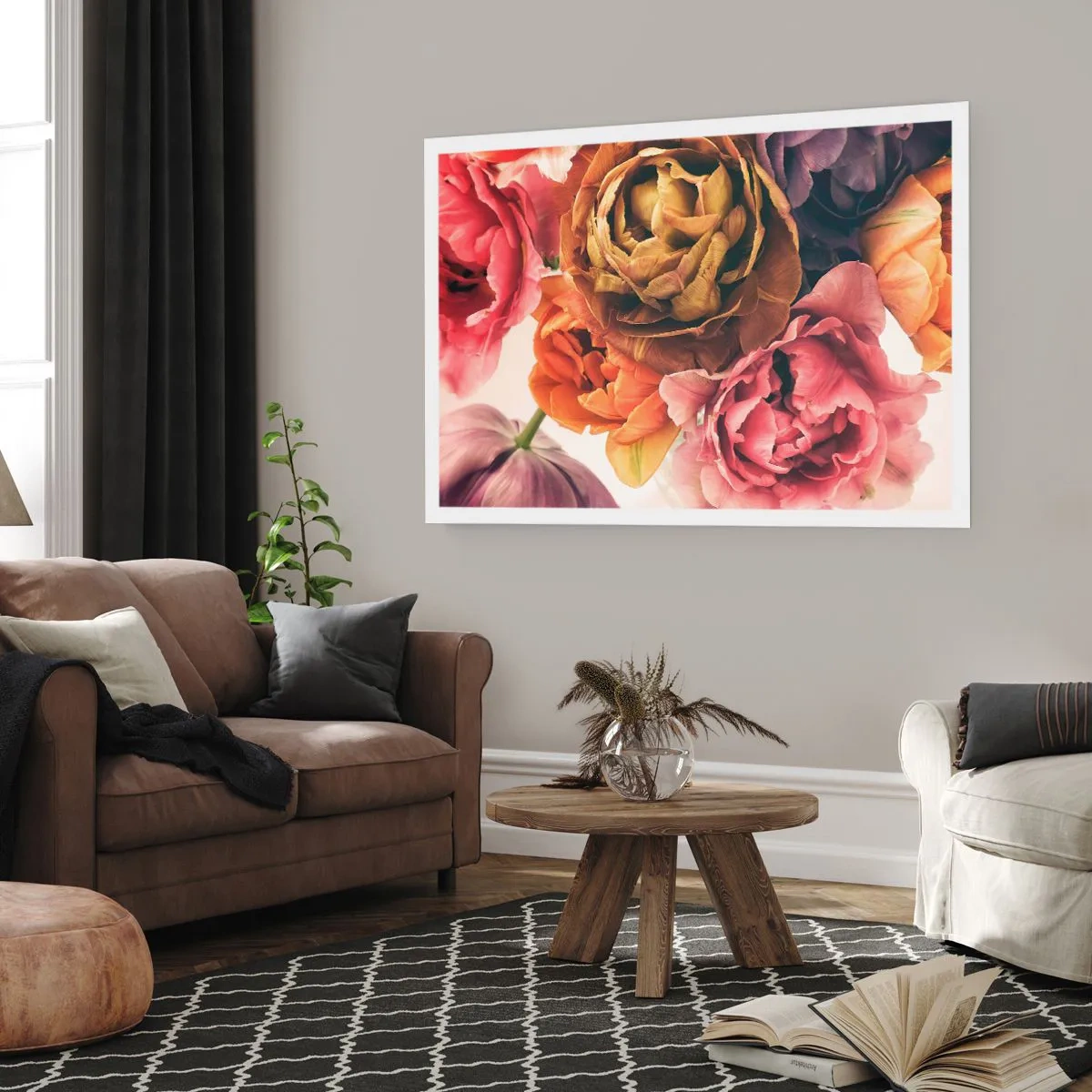 Plakat - Bukiet różnorodnych kwiatów w intensywnych barwach - 100x70cm - Święto życia - Nowoczesna dekoracja ścienna do salonu i sypialni ARTTOR