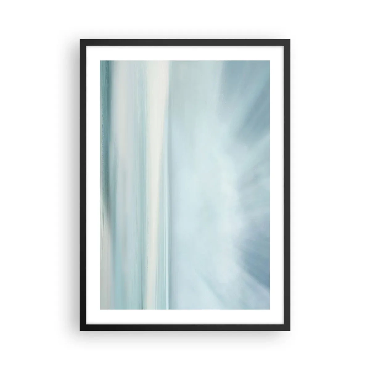 Plakat w czarnej ramie - Subtelna abstrakcja w odcieniach błękitu i bieli - 50x70cm - Spokój aż po horyzont - Nowoczesna dekoracja ścienna do salonu i sypialni ARTTOR