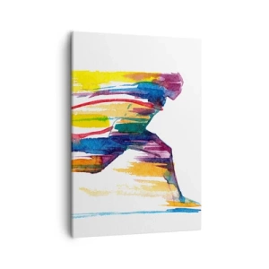 Obraz na płótnie - Silueta osoby w ruchu z dynamicznymi kolorami w tle - 50x70cm - Bieg przez tęczę - Nowoczesna dekoracja ścienna do salonu, kuchni i sypialni ARTTOR