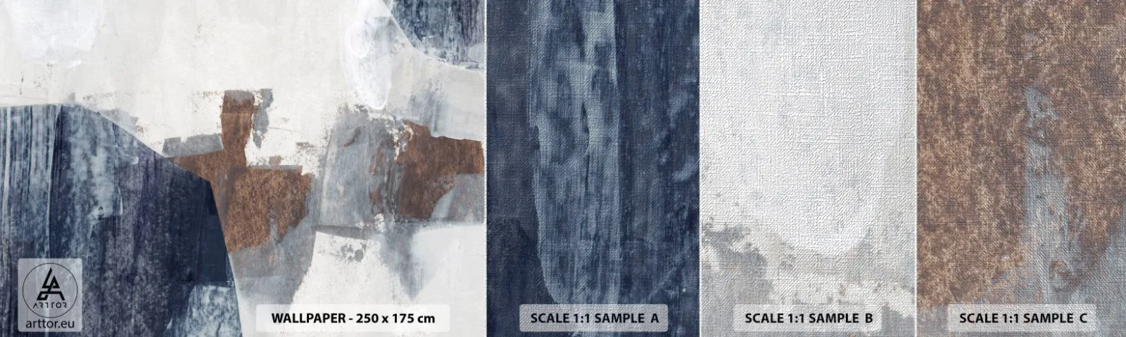 Fototapeta Próbka Premium Canvas - Błękitno-brunatne kształty - Sztuka, Abstrakcja, Minimalizm - 100x30 cm